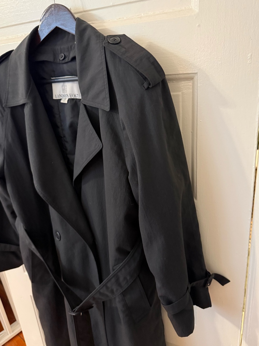 Vtg London Fog Black Trench Coat - Picture 3 of 11